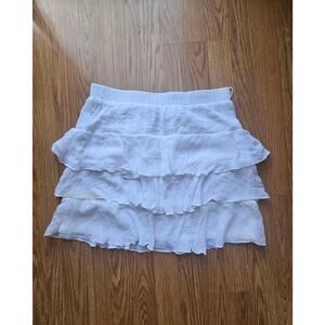 White Tiered Ruffle Mini Skirt, Boho, Festival Outfit – Size Large